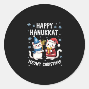 Katten Prettig Kerstfeest Gelukkig Hanukkah Joods Ronde Sticker