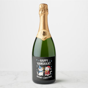 Katten Prettig Kerstfeest Gelukkig Hanukkah Joods Sparkling Wijnetiket