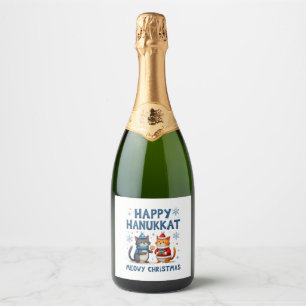 Katten Prettig kerstfeest Gelukkig Hanukkah Joods Sparkling Wijnetiket