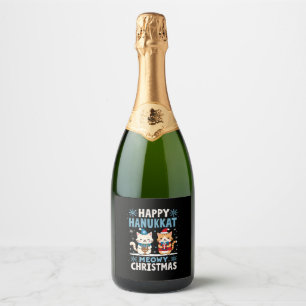 Katten Prettig kerstfeest Gelukkig Hanukkah Joods Sparkling Wijnetiket