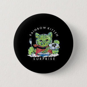 Katten Rainbow Kitten Surprise Cute Eat Retro Anim Ronde Button 5,7 Cm
