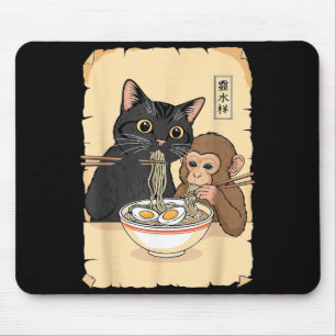 Katten Ramen Aap T-shirt Grappige Kat Aap Eet Ram Muismat
