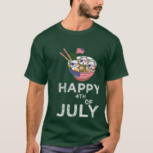 Katten Ramen Anime American Flag USA Funny 4th of T-shirt