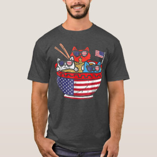 Katten Ramen Anime American Flag USA Funny 4th of T-shirt