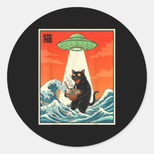 Katten Ramen Ufo Grappige Japanse Anime T-shirt Ma Ronde Sticker