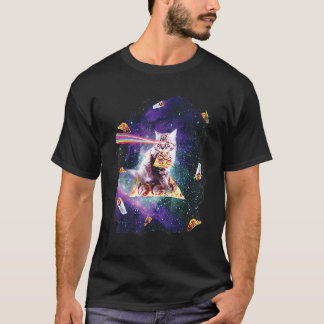 Katten Regenboog Laser Ogen Rijdt Pizza Astronaut  T-shirt