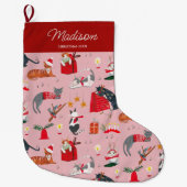 Katten retro roze Kerstmis | Vakantie | Kous Grote Kerstsok (Voorkant)