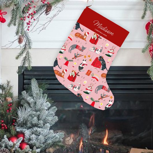 Katten retro roze Kerstmis | Vakantie | Kous Grote Kerstsok