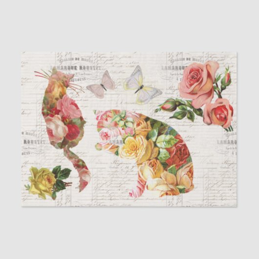 Katten  roze gele rozen Frans Weefsel Tissuepapier (Voorkant)