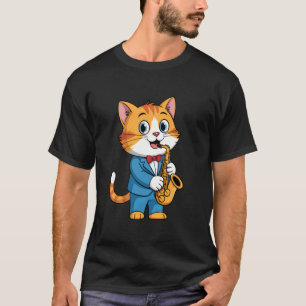 Katten Saxofonist Saxofoon Spelend Kitten Kat Muzi T-shirt