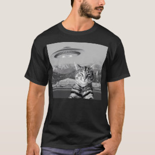 Katten Selfie Alien Ruimteschip Ufo Bergen Vliegtu T-shirt
