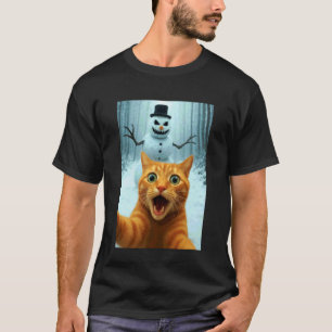 Katten Selfie Enge Sneeuwman Kerst Grappige Kat Hu T-shirt