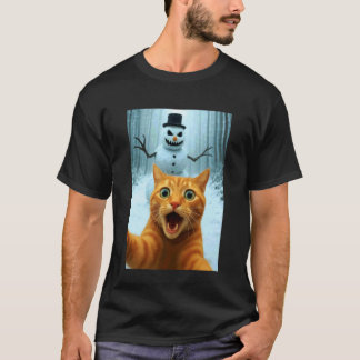 Katten Selfie Enge Sneeuwman Kerst Grappige Kat Hu T-shirt