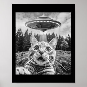 Katten Selfie Met Alien Ufo Grappige Kat Voor Mann Poster