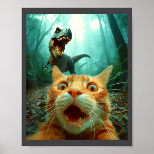 Katten selfie met T-rex dinosaurus Trex Dino manne Poster