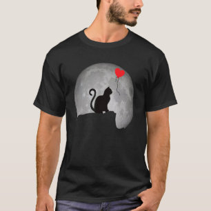 Katten Silhouet in Volle Maan met een Hart. Mooi T-shirt