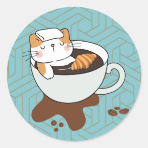 Katten Spa met Koffie Ronde Sticker