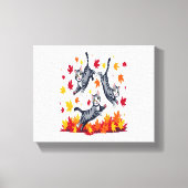 Katten spelen in herfstbladeren canvas afdruk (Voorkant)
