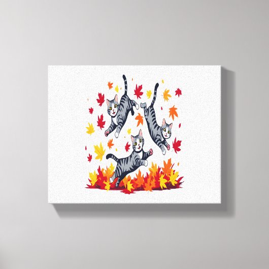 Katten spelen in herfstbladeren canvas afdruk (Voorkant)