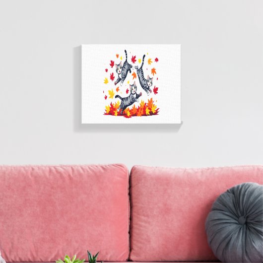 Katten spelen in herfstbladeren canvas afdruk (Insitu (Woonkamer))