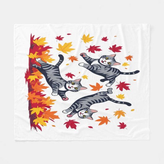 Katten spelen in herfstbladeren fleece deken (Voorkant (Horizontaal))