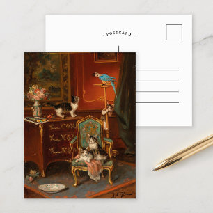 Katten spelen met een papegaai Jules Le Roy Briefkaart
