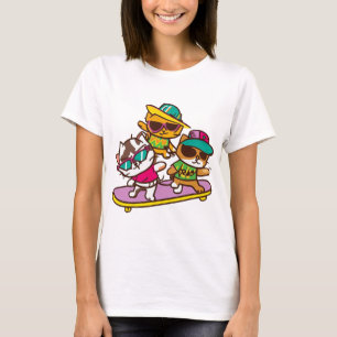 Katten Spelen Skateboard Dragen Bril Hip Hop Pet T-shirt
