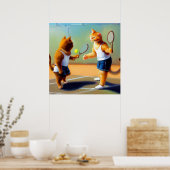 Katten spelen tennis poster (Keuken)