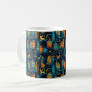 Katten Stad Blauw Terracotta Groene AI Art Koffiemok