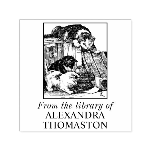 Katten Stalking Hagedis op Desk Book Library Naam Zelfinktende Stempel (Design)