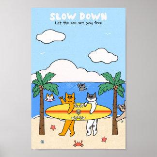 Katten surfen op het strand Zomerstemming Poster
