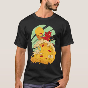 Katten surfen op pizza in koele samoerai stijl t-shirt