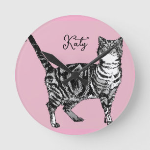 Katten Tabby Pastel Katten Meisjes Roze Roze Huisd Ronde Klok