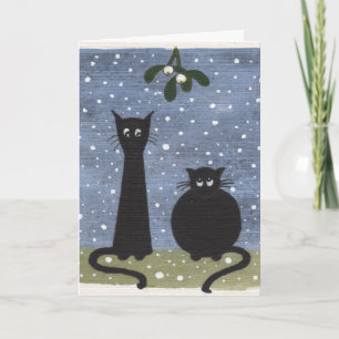katten under mistletoe feestdagen kaart
