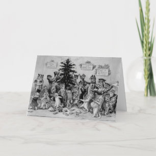 Katten versieren kerstboom Kaart