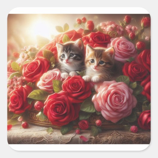 katten vierkante sticker (Voorkant)