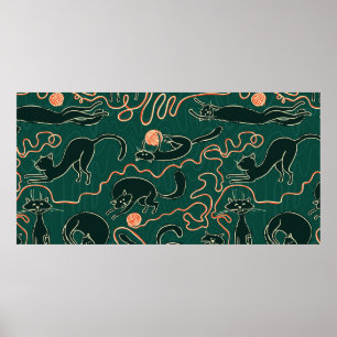 Katten vintage krabbel naadloos patroon poster