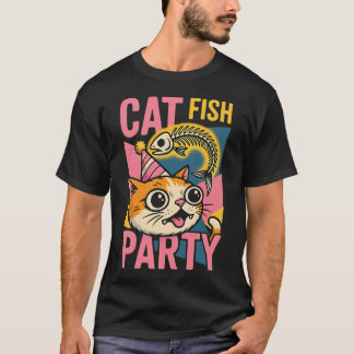 Katten Vissen Feest Grappige Cartoon T-shirt