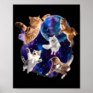 Katten vliegen in sterrenstelsel vintage 90s grapp poster