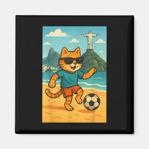 Katten Voetbal Spelen Schattig Sport Rio De Janeir Magneet