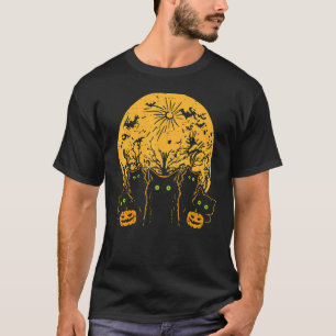 Katten Volle Maan Halloween Dier Huisdier Mannen V T-shirt