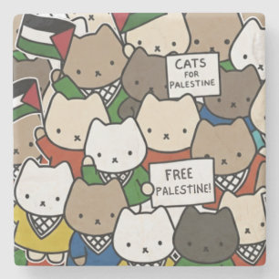 Katten voor Palestina – Kawaii Katten voor Gerecht Stenen Onderzetter