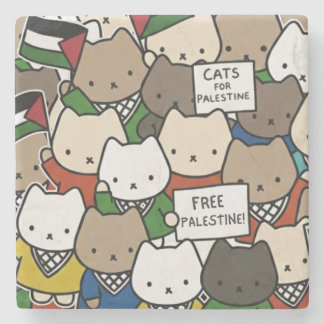 Katten voor Palestina – Kawaii Katten voor Gerecht Stenen Onderzetter