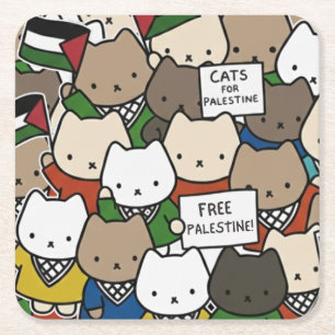 Katten voor Palestina – Kawaii Katten voor Gerecht Vierkante Kartonnen Onderzetter