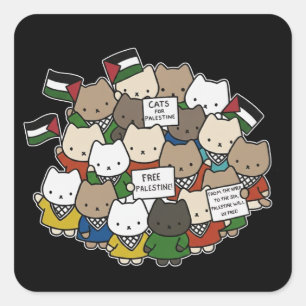 Katten voor Palestina – Kawaii Katten voor Gerecht Vierkante Sticker