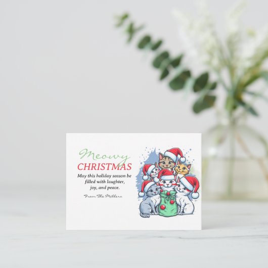 Katten Vrolijk Kerstfeest, Meowy Kerstmis, Grappig Informatiekaartje (Staand voorkant)