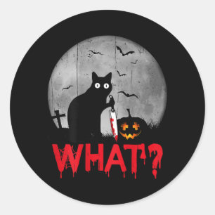 Katten Wat_ Moorddadige Zwarte Kat Met Mes Hallowe Ronde Sticker