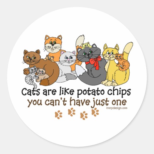 Katten zijn als aardappelchips ronde sticker (Voorkant)