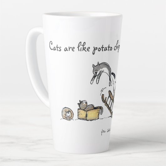 Katten zijn als aardappelchips/speciaal gepersonal latte mok (Linkerhoek)