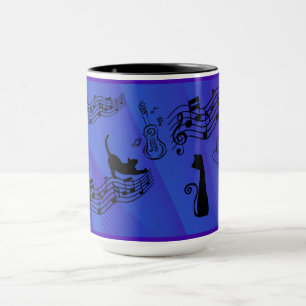 Katten zijn als muziek - muzieknotatie en gitaren mok